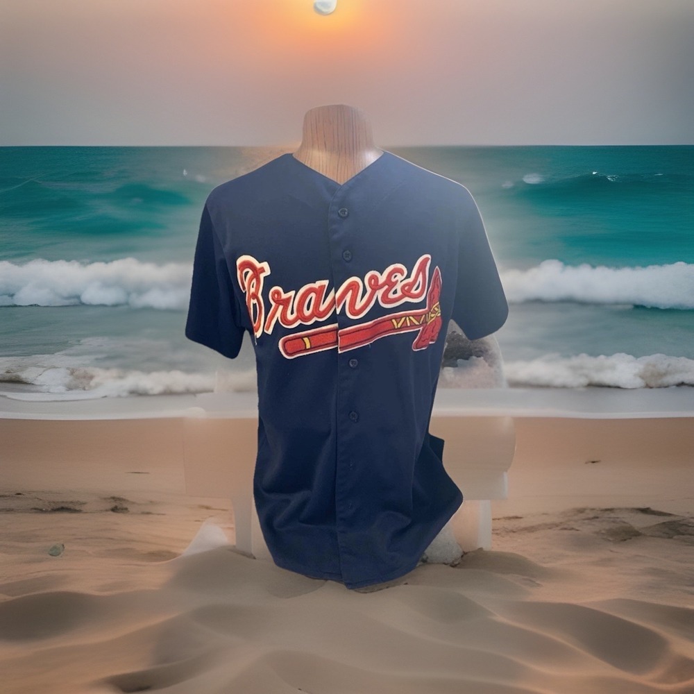 Vtg  90's Majestic Braves Baseball Jersey Large  Blue Diamond Collection MLB